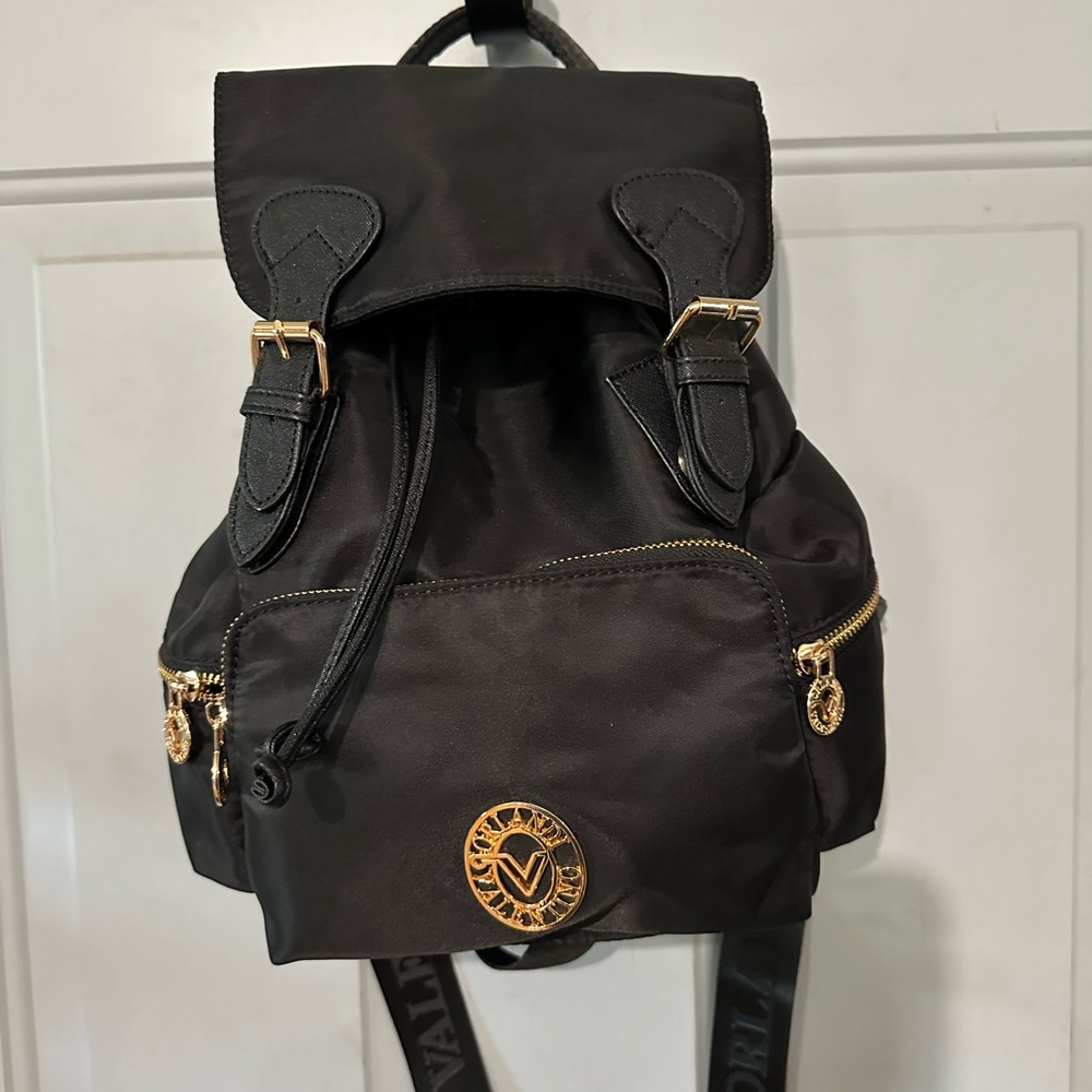 Valentino orlandi Black Backpack with Gold Details